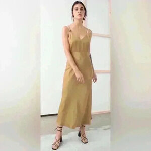 & OTHER STORIES Rope Strap Midi Slip Dress in Tan Satin, never worn